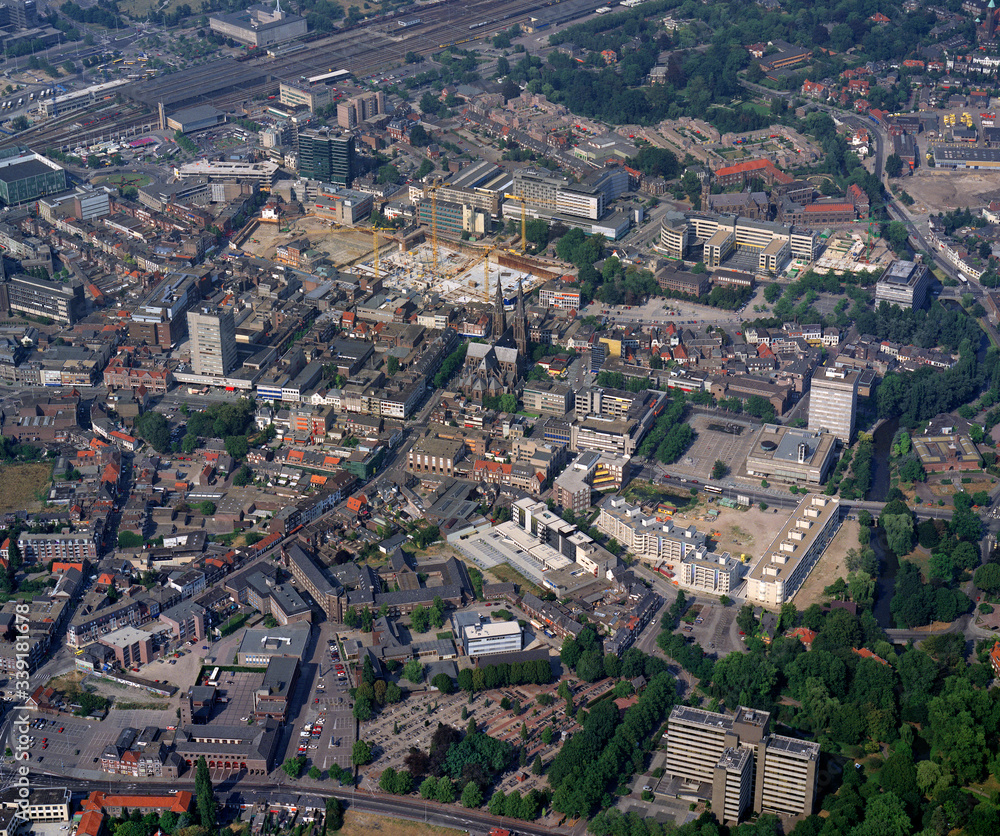 Eindhoven, Holland, August 03 - 1990: Historical aerial photo of the city Eindhoven