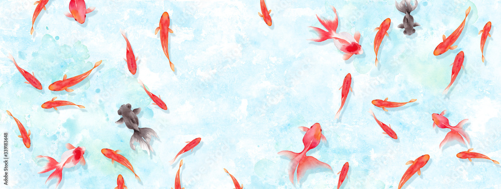 夏祭りの金魚すくい俯瞰イメージ背景 水彩イラスト Illustration Stock Adobe Stock