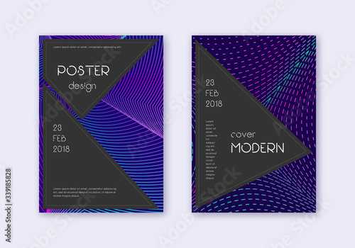 Black cover design template set. Neon abstract lin