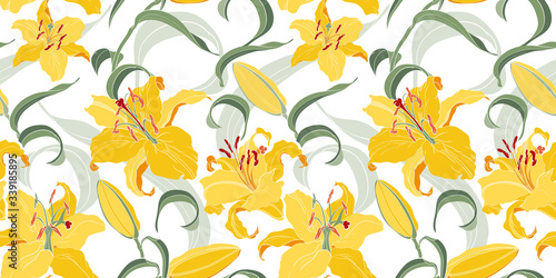Floral seamless pattern with yellow lilies