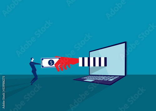 Hacker thief money on notebook concept vector and hacking crime