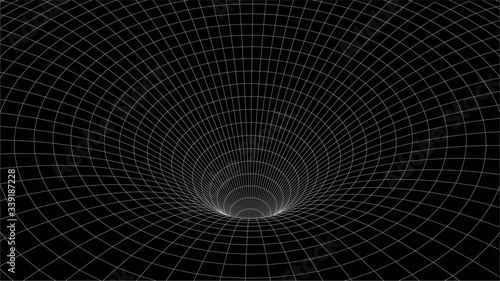 Wireframe vector tunnel. 3d wormhole illustration.