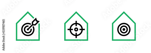 Set of Building with Goal, Aim and Purpose with arrow Target Business icons. Editable line vector.