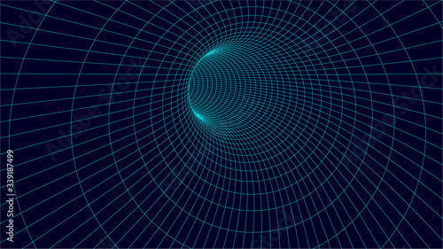 Wireframe vector tunnel. 3d wormhole illustration. photo