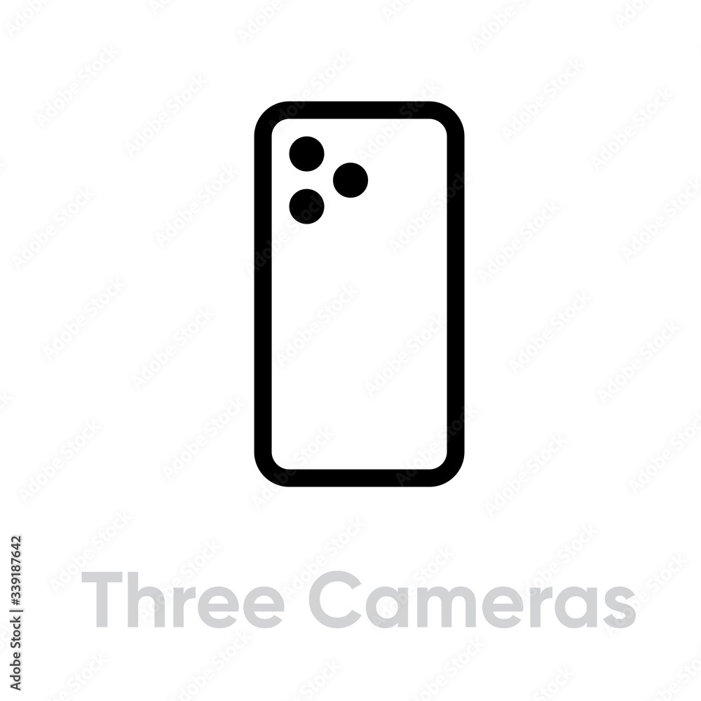 Three Cameras Phone icon. Editable line vector. Three Cameras Phone icon. Editable line vector.