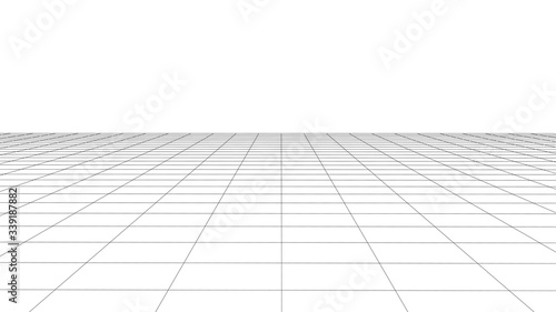 Abstract wireframe perspective grid on white background widescreen illustration.