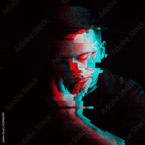 Bild auf Leinwand black and white portrait of a man with a glitch effect