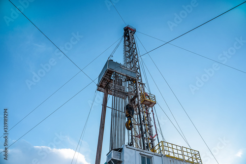 Drilling rig in oil field for drilled into subsurface in order to produced crude, inside view. Petroleum Industry. Onshore drilling rig