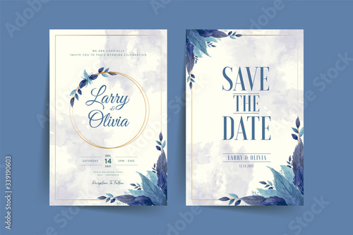 Wedding invitation template with beautiful watercolor floral wreath Premium Vector