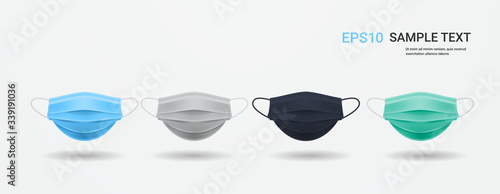 set colorful antiviral medical respiratory protection face masks coronavirus covid-19 prevention health care concept copy space horizontal vector illustration