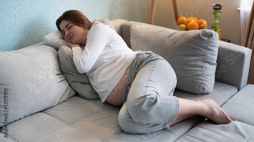 view of sleeping pregnant woman