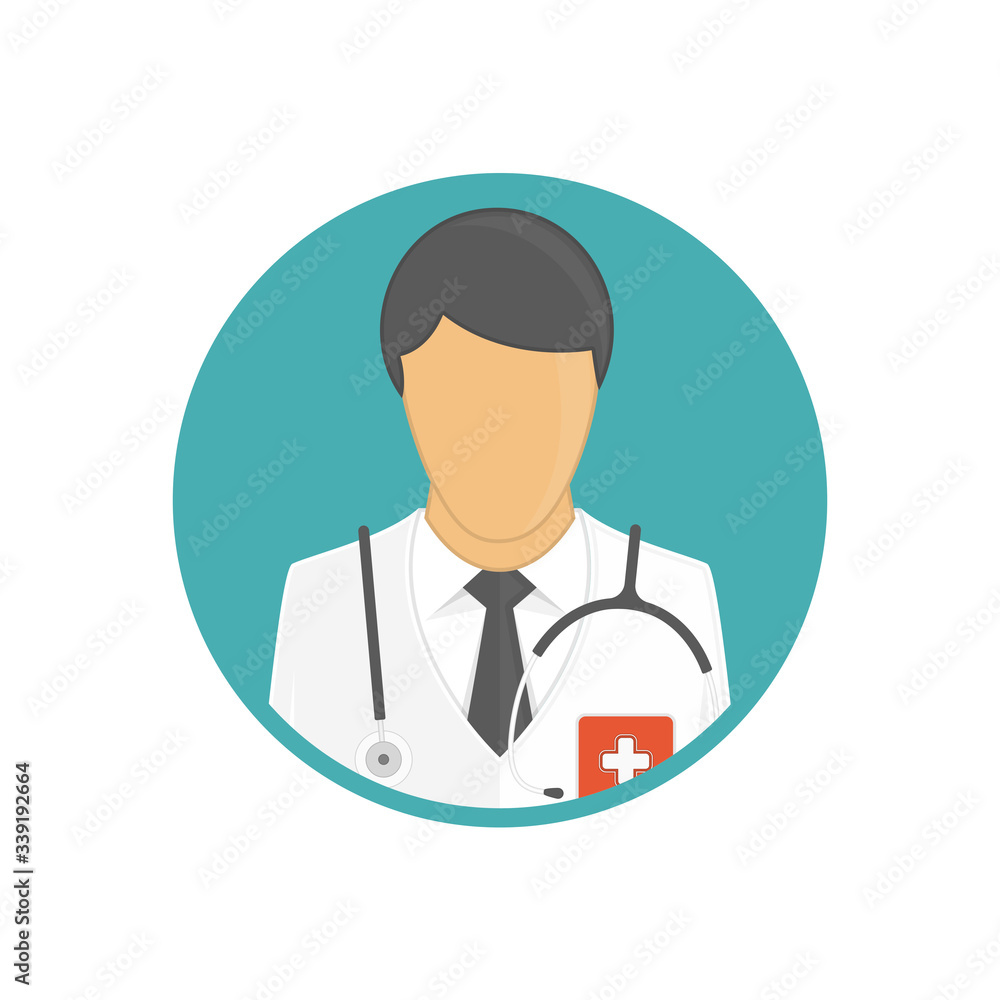 Medical doctor icon in flat style. Doctor with stethoscope isolated on white background. Hospital, pharmacy, health, medicine concept. Vector illustration EPS 10.
