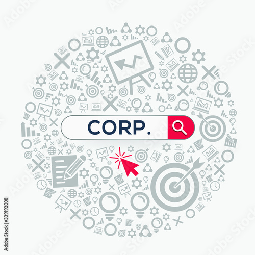 Corp. mean (corporation) Word written in search bar ,Vector illustration.
