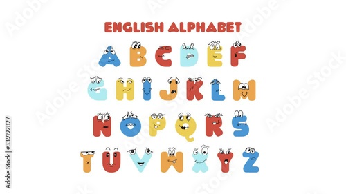 Animated English alphabet for kids. Typography animation. Use it for kids home education, kindergarten, preschool, school.  Stock video footage
