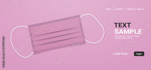 pink antiviral medical respiratory face mask protection against coronavirus prevention of virus spreading and pandemic covid-19 health care surgical concept horizontal copy space vector illustration