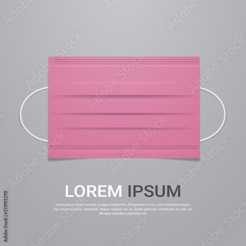 pink antiviral medical respiratory face mask protection against coronavirus prevention of virus spreading and pandemic covid-19 health care surgical concept copy space vector illustration