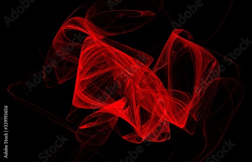 Black red black abstract fractal in modern style on black background. Abstract geometric paper background