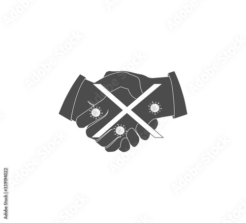 Gray flat vector icon no handshake social distance, prevention from viruses and bacteria