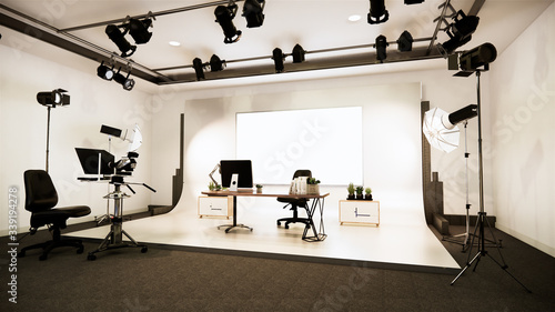 News studio white room design Backdrop for TV shows.3D rendering