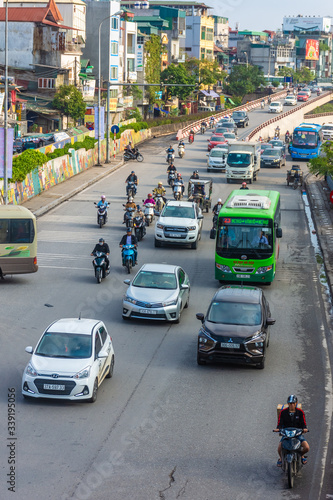 HANOI, VIETNAM, 4 JANUARY 2020: Traffic in the road of Hanoi