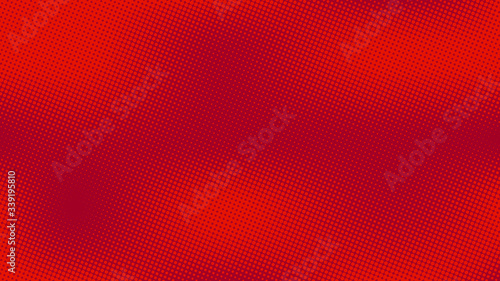 Crimson red pop art background with halftone dots in retro comic style, template for design
