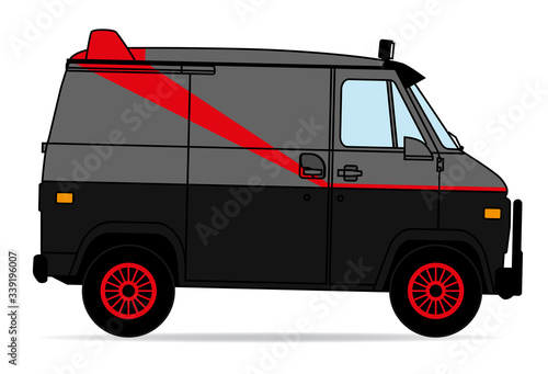 Amerikanischer Van in schwarz mit rotem Streifen