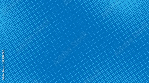 Cyan blue pop art background with halftone polka dots in retro comic style, vector illustration template eps10