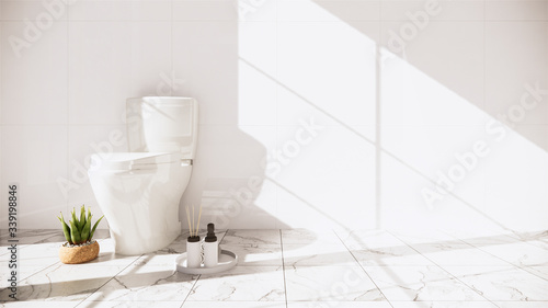 Zen design toilet tiles wall and floor - japanese style. 3D rendering © Interior Design