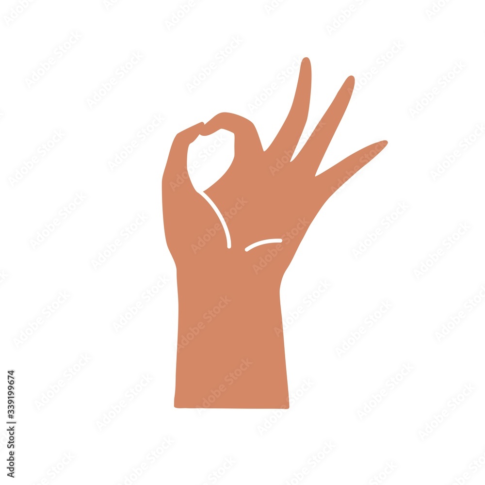Obraz premium Ok gesture, hand isolated silhouette, vector illustration. Graphic element for logo design. Hand drawn stylized graphic illustration.