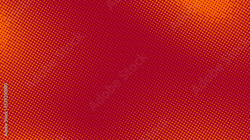Crimson red and orange pop art background with halftone polka dots in retro comic style, vector illustration template eps10.