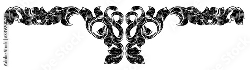 An ornamental filigree heraldry leaf pattern floral scroll vintage style design