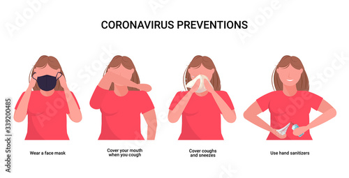 woman explain basic protective measures against coronavirus prevention protect yourself from 2019-nCoV concept important guidance to stay healthy horizontal portrait vector illustration