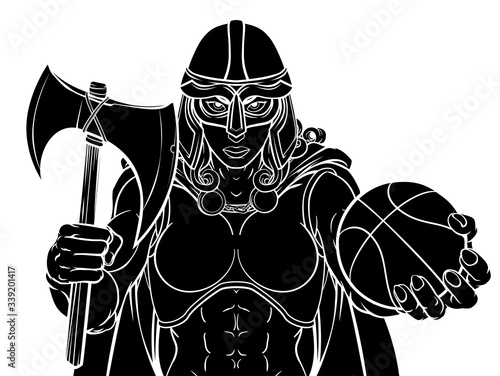 A female Viking, Trojan Spartan or Celtic warrior woman gladiator knight basketball sports mascot © Christos Georghiou