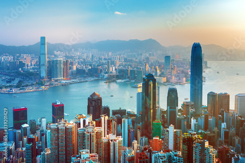 Hong Kong city, amezing skyline from Victoria peak, China photo