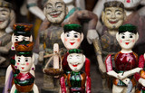 The Vietnamese traditional water puppets of the theater in Hanoi, Vietnam. Each puppet represents one character in the normal life in the past.