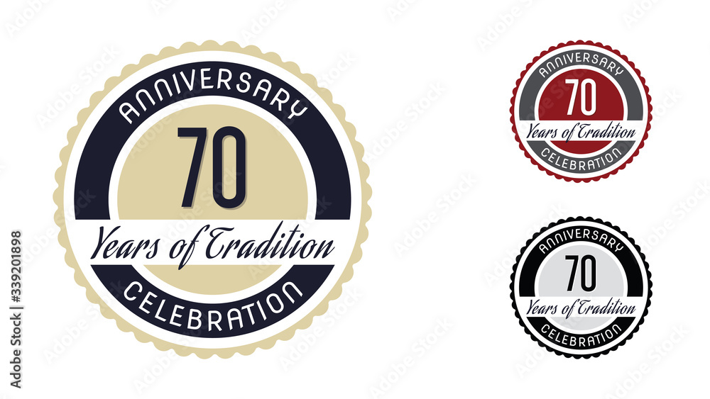 Anniversary celebration emblem 70th years (seventy years) of Tradition. Set of Anniversary Celebration Badges.