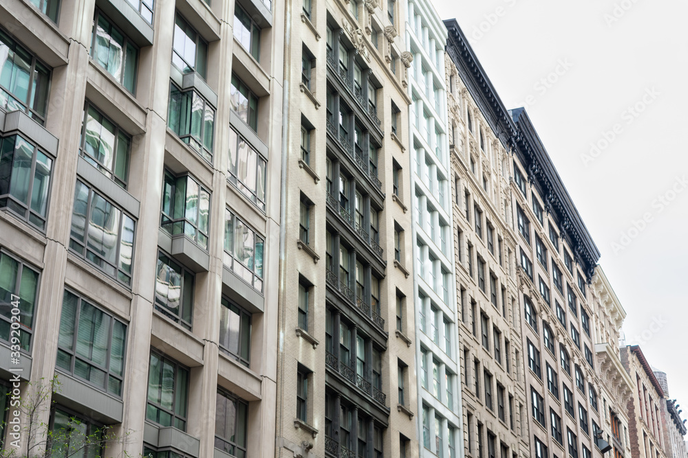 Row of Old and Modern Buildings in the Flatiron District of New York City