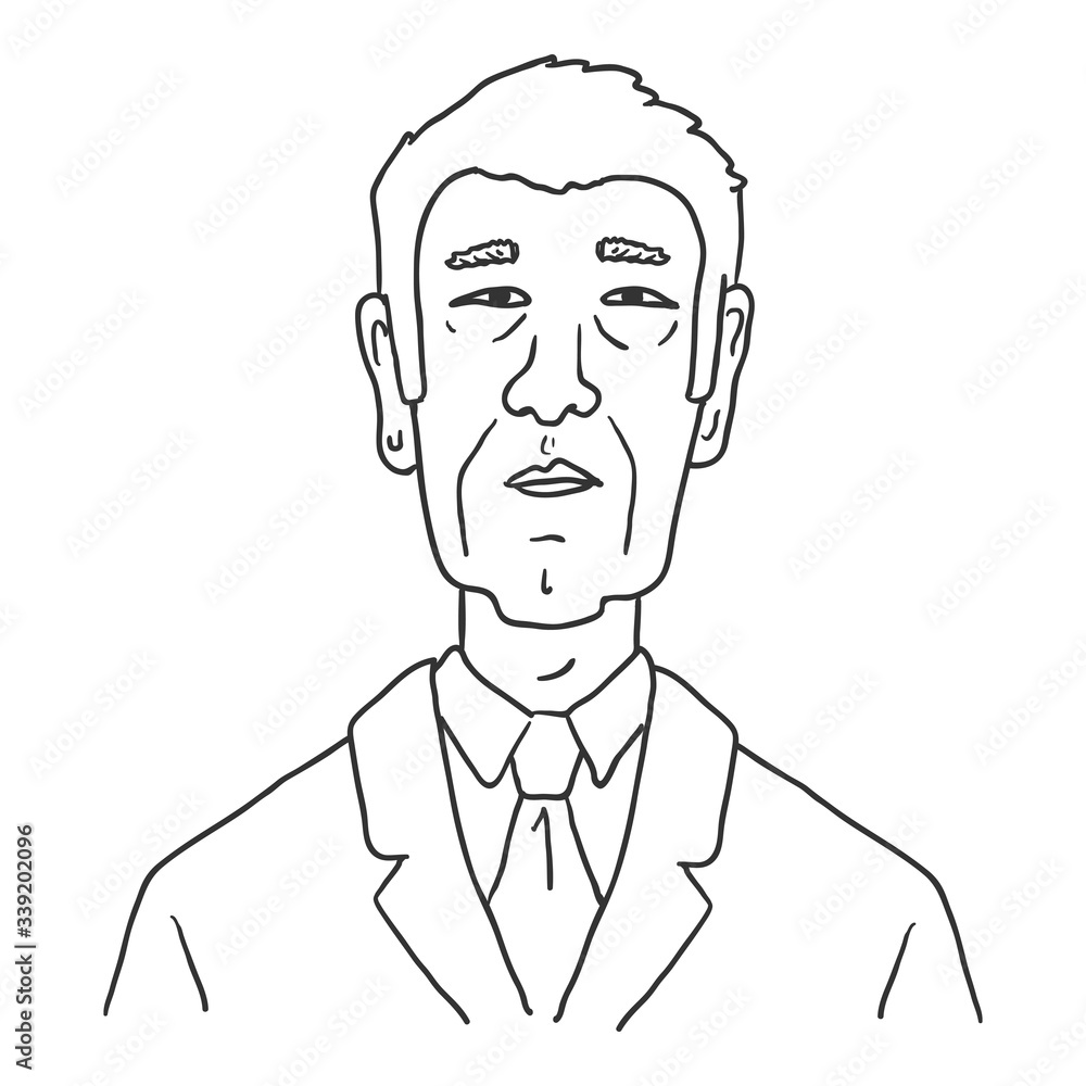 Vector Outline Avatar - Old Asian Man in Business Suit.