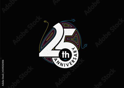 25th Years Anniversary Celebration Design. 3d Color line art ( RGB ) vector illustration.