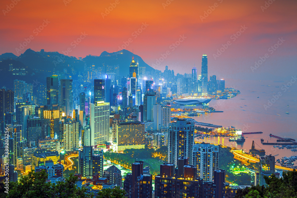Fototapeta premium Hong Kong city, amezing skyline from Victoria peak, China