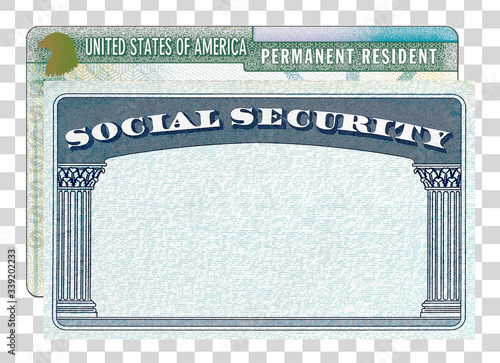 Permanent Resident Green Card and Social Security SSN Number Card on isolated background including clipping path photo