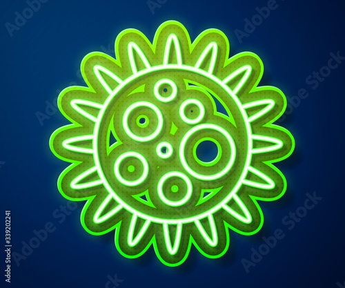Glowing neon line Virus icon isolated on blue background. Corona virus 2019-nCoV. Bacteria and germs, cell cancer, microbe, fungi.  Vector Illustration