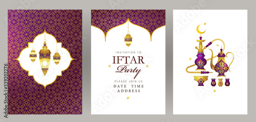 Vector cards set Iftar Party celebration, invite. Iftar invitation.