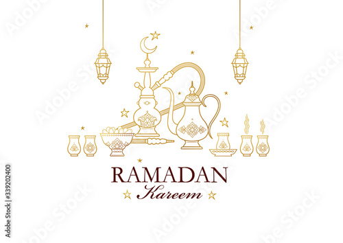Vector cards for Ramadan Kareem greeting. Gold decor for Ramadan month.