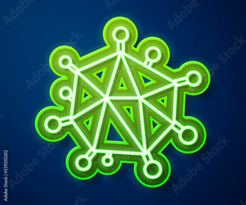 Glowing neon line Virus icon isolated on blue background. Corona virus 2019-nCoV. Bacteria and germs, cell cancer, microbe, fungi.  Vector Illustration