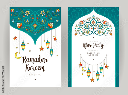 Vector cards set Iftar Party celebration, invite. Iftar Party invitation.