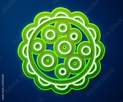 Glowing neon line Virus icon isolated on blue background. Corona virus 2019-nCoV. Bacteria and germs, cell cancer, microbe, fungi.  Vector Illustration