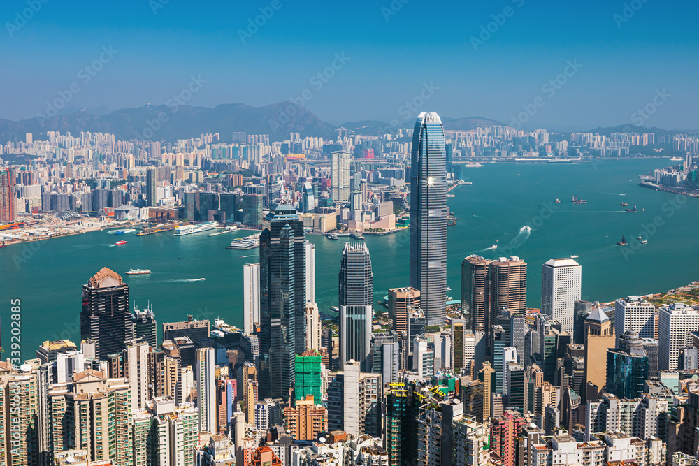 Fototapeta premium Hong Kong city, amezing skyline from Victoria peak, China
