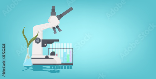 professional medical laboratory microscope plant growing in test tube scientific research equipment biology science education concept horizontal vector illustration