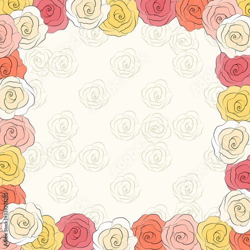 Vintage vector frame of roses. In the style of an old botanical illustration
